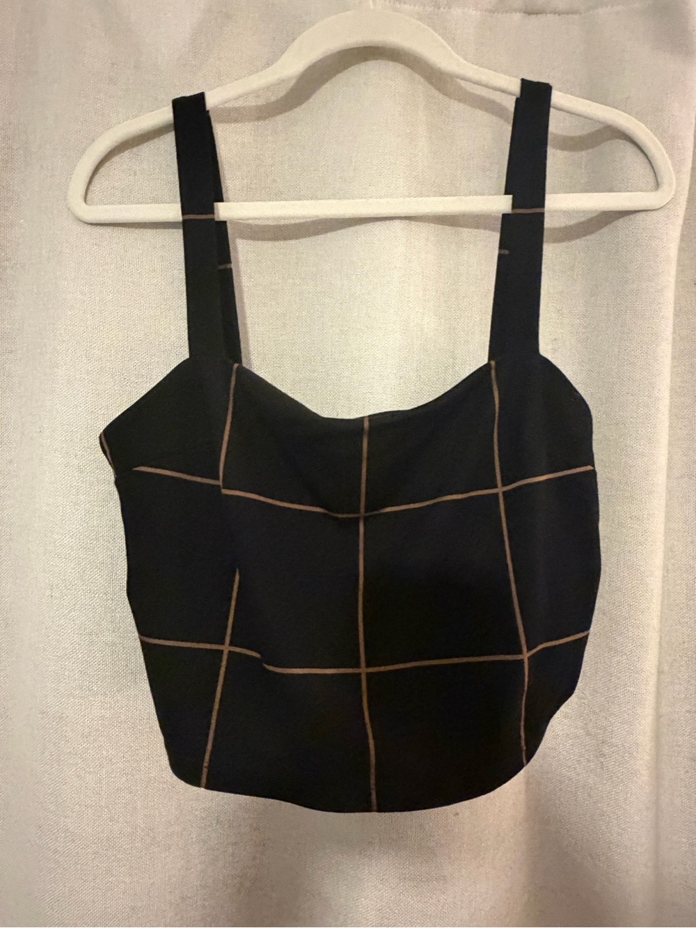 Leith Black Crop Camisole with Brown Grid